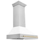 ZLINE Autograph 36" Satin Stainless Steel Wall Mount Range Hood with White Matte Shell and Polished Gold Handle, 8654SNZ-WM36-G