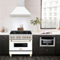 ZLINE Autograph 36" Satin Stainless Steel Wall Mount Range Hood with White Matte Shell and Polished Gold Handle, 8654SNZ-WM36-G