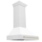ZLINE Autograph 36" Satin Stainless Steel Wall Mount Range Hood with White Matte Shell and Polished Gold Handle, 8654SNZ-WM36-G