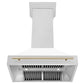 ZLINE Autograph 36" Satin Stainless Steel Wall Mount Range Hood with White Matte Shell and Polished Gold Handle, 8654SNZ-WM36-G