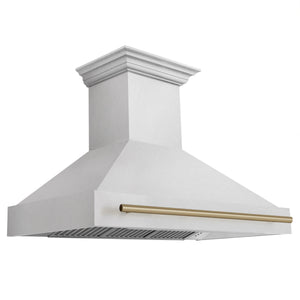 ZLINE Autograph 48" Satin Stainless Steel Wall Mount Range Hood with Champagne Bronze Handle, 8654SNZ-48-CB