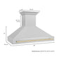 ZLINE Autograph 48" Satin Stainless Steel Wall Mount Range Hood with Polished Gold Handle, 8654SNZ-48-G