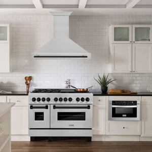 ZLINE Autograph 48" Satin Stainless Steel Wall Mount Range Hood with Matte Black Handle, 8654SNZ-48-MB