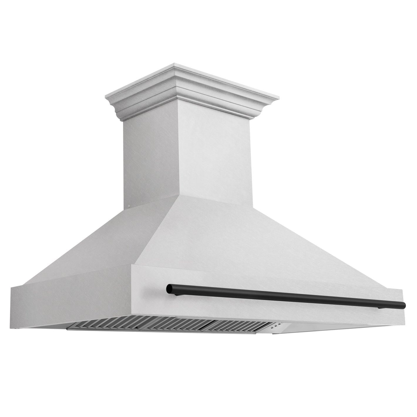 ZLINE Autograph 48" Satin Stainless Steel Wall Mount Range Hood with Matte Black Handle, 8654SNZ-48-MB