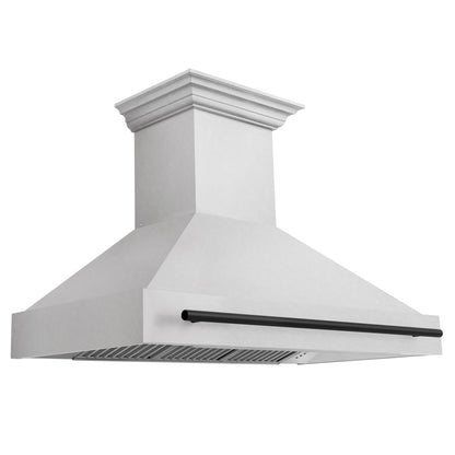 ZLINE Autograph 48" Satin Stainless Steel Wall Mount Range Hood with Matte Black Handle, 8654SNZ-48-MB