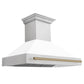 ZLINE Autograph Package - 48" Dual Fuel Range, Range Hood in Satin Stainless Steel, White Matte Door, Bronze Accents