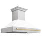 ZLINE Autograph Package - 48" Dual Fuel Range, Range Hood, and Dishwasher in White Matte and Satin Stainless Steel with Gold Accents, 3AKPR-RASWMRHDWM48-G