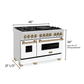 ZLINE Autograph 48" 6.0 cu. ft. Legacy Dual Fuel Range with 7 Burner Gas Cooktop and 2 Electric Ovens in Satin Stainless Steel with White Matte Doors and Champagne Bronze Accents, RASZ-WM-48-CB