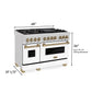 ZLINE Autograph Package - 48" Dual Fuel Range, Range Hood, and Dishwasher in White Matte and Satin Stainless Steel with Bronze Accents, 3AKPR-RASWMRHDWM48-CB