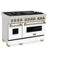 ZLINE Autograph 48" 6.0 cu. ft. Legacy Dual Fuel Range with 7 Burner Gas Cooktop and 2 Electric Ovens in Satin Stainless Steel with White Matte Doors and Champagne Bronze Accents, RASZ-WM-48-CB