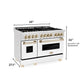 ZLINE Autograph Package - 48" Dual Fuel Range, Range Hood, and Dishwasher in White Matte and Satin Stainless Steel with Gold Accents, 3AKPR-RASWMRHDWM48-G