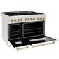ZLINE Autograph Package - 48" Dual Fuel Range, Range Hood in Satin Stainless Steel, White Matte Finish, Gold Accents