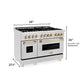 ZLINE Autograph 48" 6.0 cu. ft. Legacy Dual Fuel Range with 7 Burner Gas Cooktop and 2 Electric Ovens in Satin Stainless Steel and Polished Gold Accents, RASZ-SN-48-G