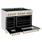ZLINE Autograph 48" 6.0 cu. ft. Legacy Dual Fuel Range with 7 Burner Gas Cooktop and 2 Electric Ovens in Satin Stainless Steel and Polished Gold Accents, RASZ-SN-48-G