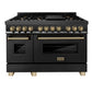 ZLINE Autograph Package - 48 In. Dual Fuel Range, Range Hood in Black Stainless Steel with Champagne Bronze Accents, 2AKP-RABRH48-CB