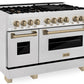 ZLINE Autograph Package - 48 In. Dual Fuel Range and Range Hood in Satin Stainless Steel with Champagne Bronze Accents, 2AKPR-RASRH48-CB