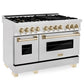 ZLINE Autograph Package - 48 In. Dual Fuel Range and Range Hood in Satin Stainless Steel with Gold Accents, 2AKPR-RASRH48-G
