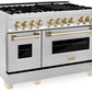 ZLINE Autograph Package - 48" Dual Fuel Range, Range Hood, Refrigerator, Microwave and Dishwasher in Stainless Steel with Bronze Accents