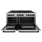 ZLINE Autograph 60" 7.4 cu. ft. Legacy Dual Fuel Range with 9 Burner Gas Cooktop and 2 Electric Convection Ovens in Satin Stainless Steel and Matte Black Accents, RASZ-SN-60-MB