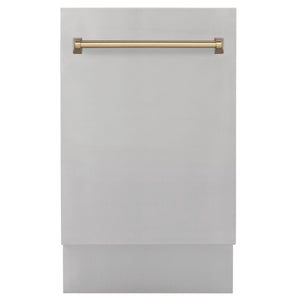 ZLINE Autograph Edition 18 in. Dishwasher in Stainless Steel with Champagne Bronze Handle, DWVZ-304-18-CB