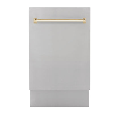 ZLINE Autograph Edition 18 in. Dishwasher in Stainless Steel with Gold Handle, DWVZ-304-18-G