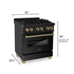 ZLINE Autograph Package - 30 In. Dual Fuel Range, Range Hood in Black Stainless Steel with Champagne Bronze Accents, 2AKP-RABRH30-CB