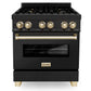 ZLINE Autograph Package - 30 In. Dual Fuel Range, Range Hood, and Dishwasher in Black Stainless Steel with Gold Accents, 3AKP-RABRHDWV30-G