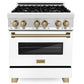 ZLINE Autograph Package - 30" Dual Fuel Range, Range Hood, Dishwasher with White Matte, Bronze Accents