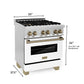 ZLINE Autograph Package - 30" Dual Fuel Range, Range Hood, Dishwasher with White Matte, Bronze Accents
