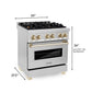 ZLINE Autograph 30" 4.0 cu. ft. Dual Fuel Range in Stainless Steel with Gold Accents, RAZ-30-G