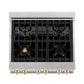 ZLINE Autograph 30" 4.0 cu. ft. Legacy Dual Fuel Range with 4 Burner Gas Cooktop and Electric Convection Oven in Satin Stainless Steel with White Matte Door and Polished Gold Accents, RASZ-WM-30-G