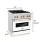 ZLINE Autograph 30" 4.0 cu. ft. Legacy Dual Fuel Range with 4 Burner Gas Cooktop and Electric Convection Oven in Satin Stainless Steel with White Matte Door and Polished Gold Accents, RASZ-WM-30-G