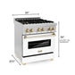 ZLINE Autograph Package - 30 In. Dual Fuel Range, Range Hood, Dishwasher in White Matte with Gold Accents, 3AKP-RAWMRHDWM30-G