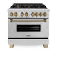 ZLINE Kitchen and Bath Autograph Package - 36 In. Dual Fuel Range, Range Hood in Stainless Steel with Champagne Bronze Accents, 2AKP-RARH36-CB