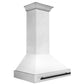 ZLINE Autograph 36" Satin Stainless Steel Wall Mount Range Hood with White Matte Shell and Matte Black Handle, 8654SNZ-WM36-MB