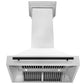 ZLINE Autograph 36" Satin Stainless Steel Wall Mount Range Hood with White Matte Shell and Matte Black Handle, 8654SNZ-WM36-MB