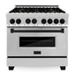ZLINE Autograph Package - 36 In. Dual Fuel Range, Range Hood, Dishwasher in Stainless Steel with Matte Black Accent, 3AKP-RARHDWM36-MB