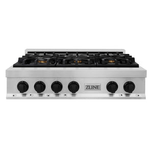 ZLINE Autograph Matte Black Package - 36" Rangetop, 36" Range Hood, Dishwasher, Refrigerator with External Water and Ice Dispenser