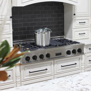 ZLINE Autograph 48" Legacy Gas Rangetop with 7 Burners and Porcelain Cooktop in Satin Stainless Steel with Champagne Bronze Accents, RTSZ-48-CB