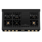 ZLINE Autograph Edition 48 Inch Porcelain Rangetop with 7 Gas Burners in Black Stainless Steel and Gold Accents, RTBZ-48-G