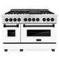 ZLINE Autograph Package - 48" Dual Fuel Range, Range Hood, Dishwasher in Satin Stainless Steel, Matte Black Accents