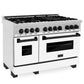 ZLINE Autograph Package - 48" Dual Fuel Range, Range Hood, Dishwasher in Satin Stainless Steel, Matte Black Accents