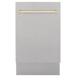 ZLINE Autograph 18" Tallac Series 3rd Rack Top Control Built-In Dishwasher with Satin Stainless Steel Panel and Polished Gold Handle, 51dBa, DWVZ-SN-18-G