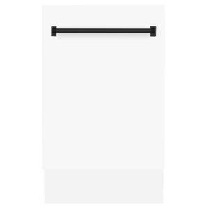 ZLINE Autograph Series 18 In. Dishwasher in White Matte with Matte Black Handle, DWVZ-WM-18-MB