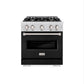 ZLINE 30" 4.2 cu. ft. Classic Dual Fuel Range with 4 Burner Gas Cooktop and Electric Convection Oven in Satin Stainless Steel with Black Matte Door, CDRS-BLM-30