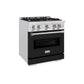 ZLINE 30" 4.2 cu. ft. Classic Gas Range with 4 Burner Cooktop and Convection Gas Oven in Satin Stainless Steel with Black Matte Door, CGRS-BLM-30
