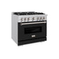 ZLINE 36" 5.2 cu. ft. Classic Dual Fuel Range with 6 Burners in Stainless Steel with Black Matte Door, CDR-BLM-36
