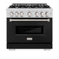 ZLINE 36" 5.2 cu. ft. Classic Dual Fuel Range with 6 Burners in Stainless Steel with Black Matte Door, CDR-BLM-36