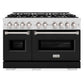ZLINE 48" 6.7 cu. ft. Classic Double Oven Gas Range with 8 Burner Cooktop in Satin Stainless Steel with Black Matte Doors, CGRS-BLM-48