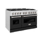 ZLINE 48" 6.7 cu. ft. Classic Double Oven Gas Range with 8 Burner Cooktop in Satin Stainless Steel with Black Matte Doors, CGRS-BLM-48